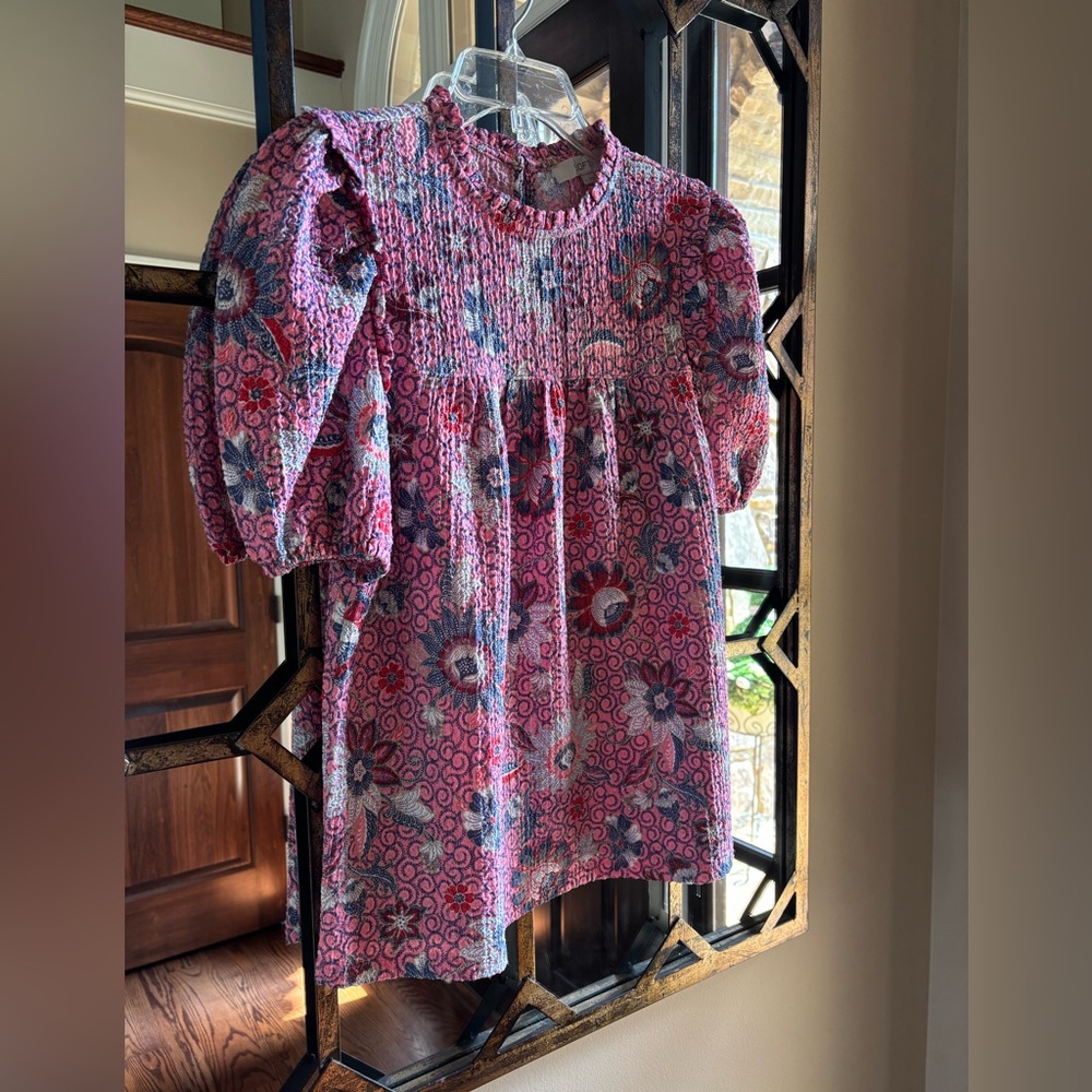 LOFT Pink and Blue Floral Smocked Top